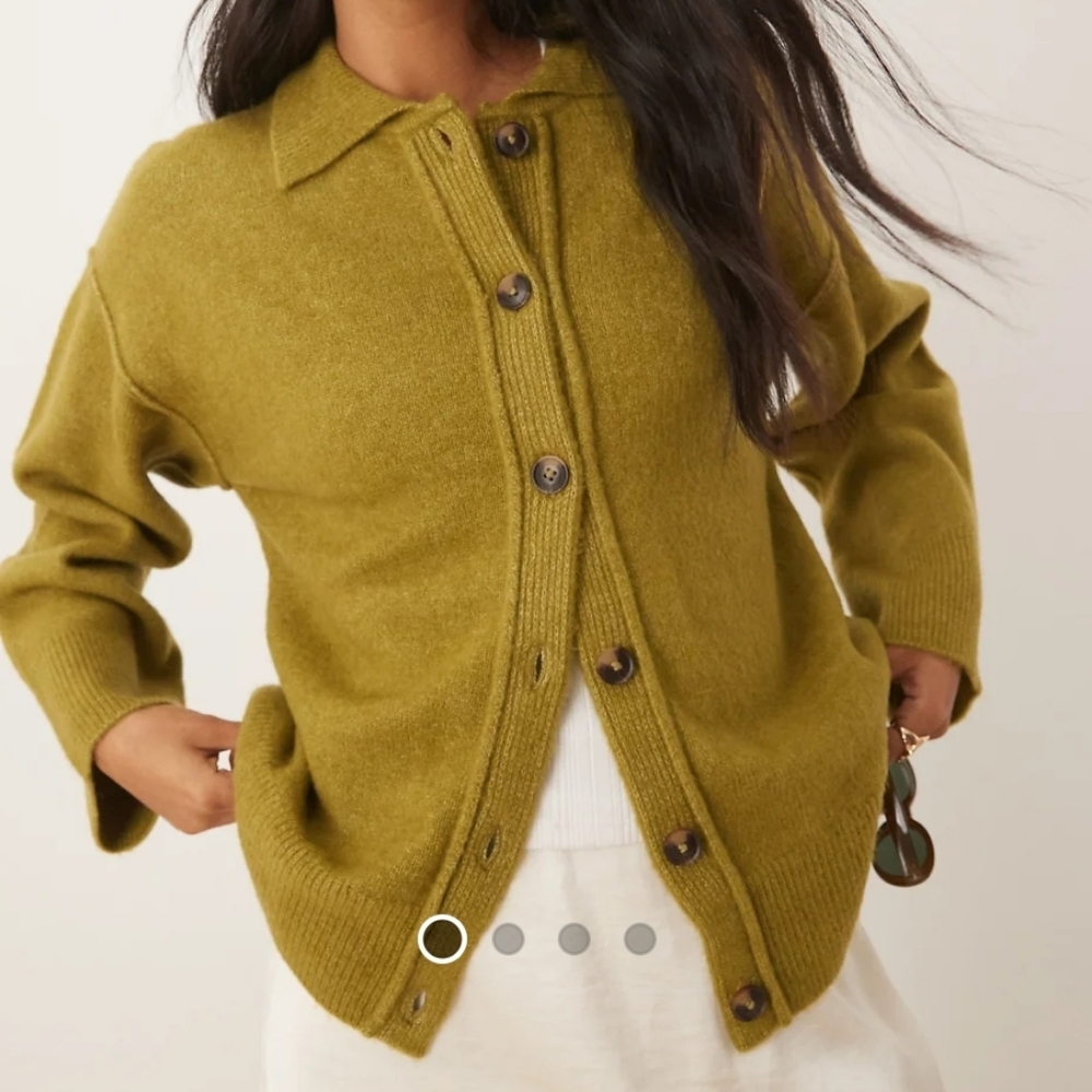 Olive Seam Detail Button Sweater